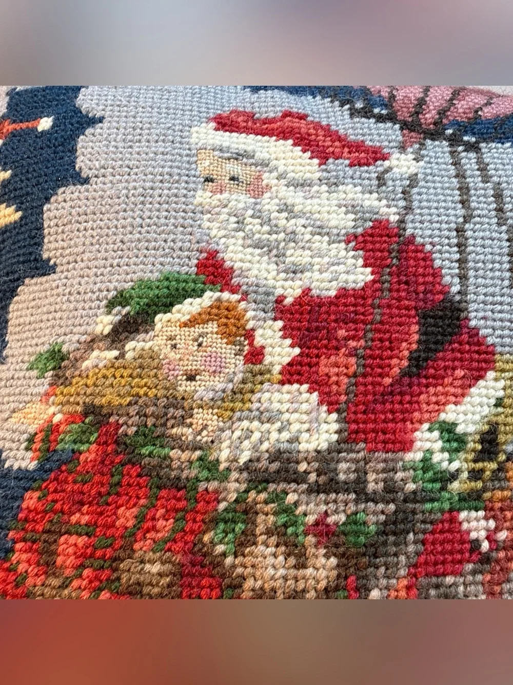 Vintage Imperial Elegance CHRISTMAS SANTA Needlepoint Hot Air Balloon Pillow 11